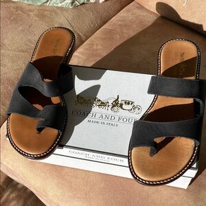 Coach and Four Black Leather Sandals size 8.5 EUC with the box made in Italy